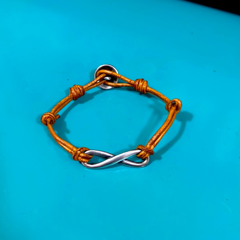 James Avery Retired Leather and Silver Infinity Bracelet